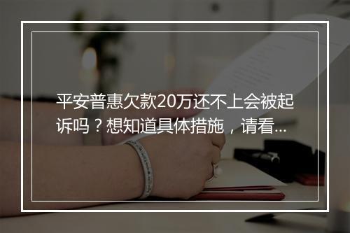 平安普惠欠款20万还不上会被起诉吗？想知道具体措施，请看这里