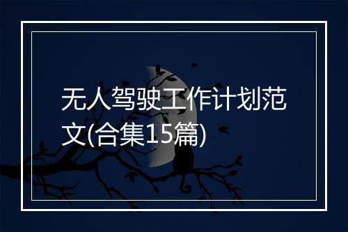 无人驾驶工作计划范文(合集15篇)