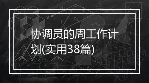 协调员的周工作计划(实用38篇)