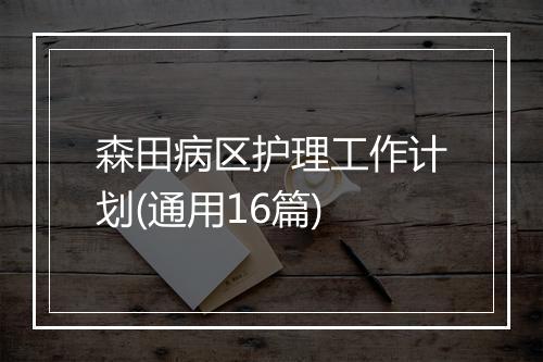 森田病区护理工作计划(通用16篇)
