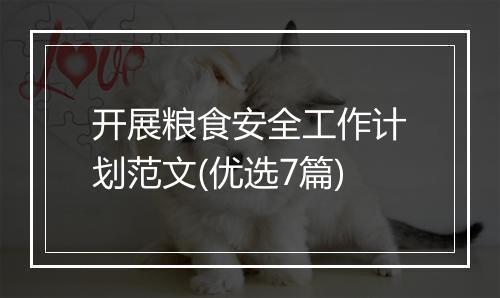 开展粮食安全工作计划范文(优选7篇)