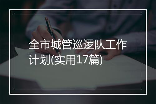 全市城管巡逻队工作计划(实用17篇)