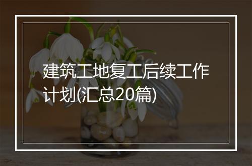 建筑工地复工后续工作计划(汇总20篇)