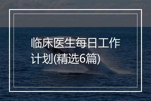 临床医生每日工作计划(精选6篇)