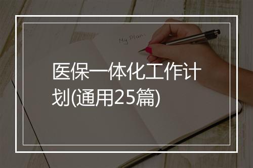医保一体化工作计划(通用25篇)