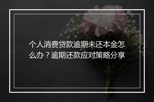 个人消费贷款逾期未还本金怎么办？逾期还款应对策略分享