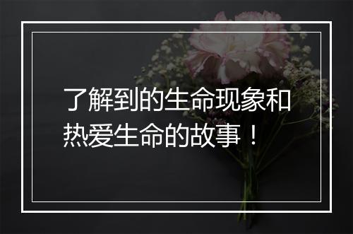 了解到的生命现象和热爱生命的故事！