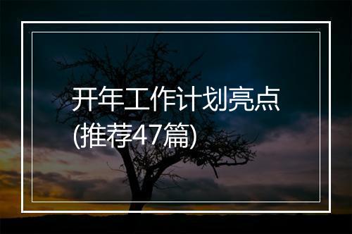 开年工作计划亮点(推荐47篇)