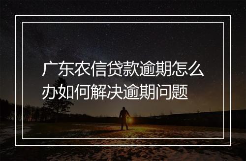 广东农信贷款逾期怎么办如何解决逾期问题
