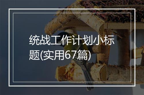 统战工作计划小标题(实用67篇)