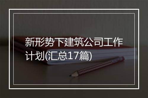 新形势下建筑公司工作计划(汇总17篇)