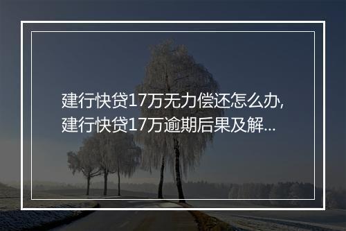 建行快贷17万无力偿还怎么办,建行快贷17万逾期后果及解决办法