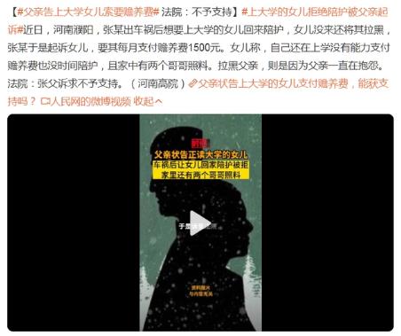 父亲告上大学女儿索要赡养费 ，法院回应：不予支持